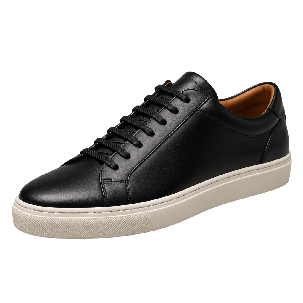 Premium Black Leather Smart Sneakers | Zeppitron