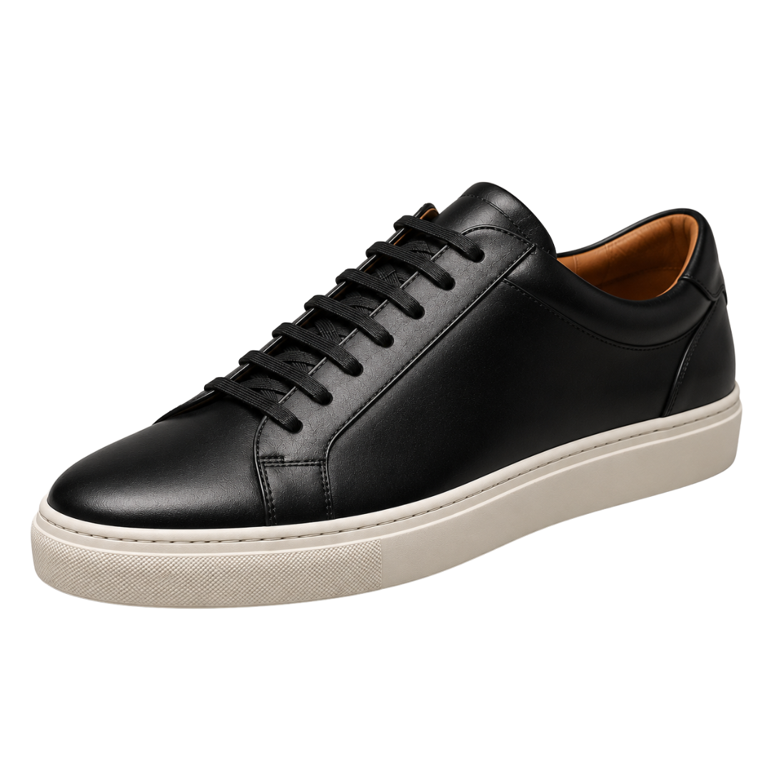 Premium Black Leather Smart Sneakers | Zeppitron