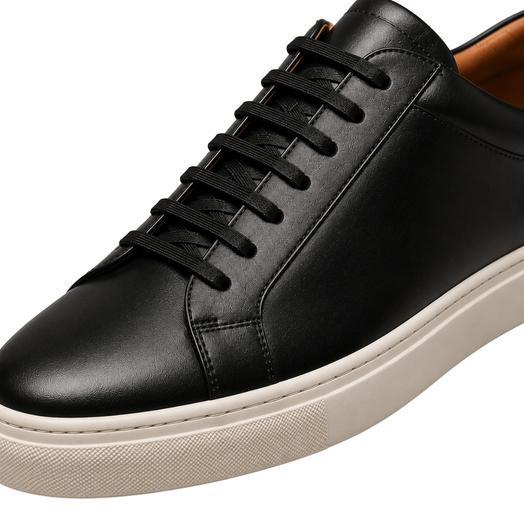 Premium Black Leather Smart Sneakers | Zeppitron